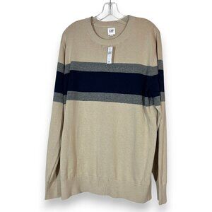 Gap Sweater Stripe Knit Preppy Tan Blue Gray Large